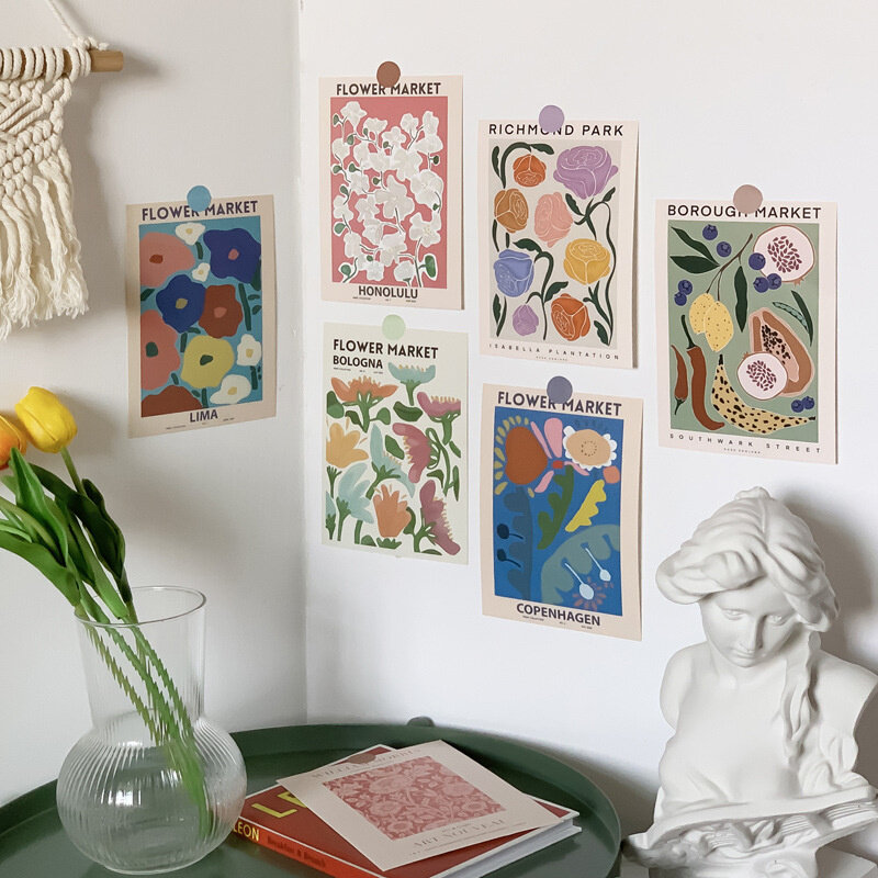 Kartu Pos Bunga Artistik Abstrak Ins Latar Belakang Estetika Antik Properti Foto Kartu Dekoratif Diy dengan Stiker 6 Lembar