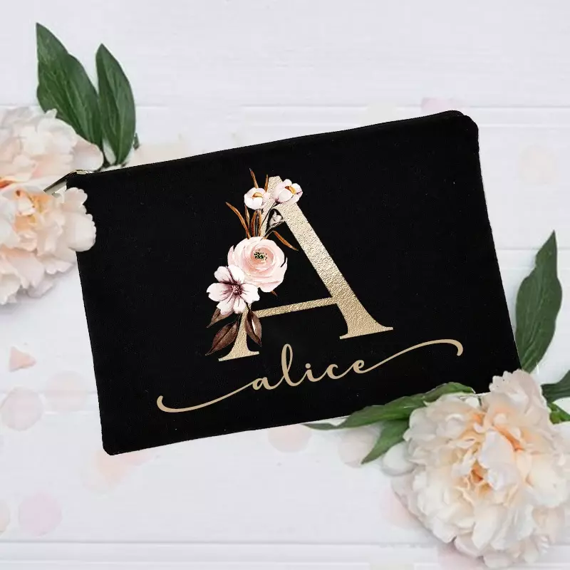 Personalized Custom Initial Name Makeup Bag  Make Up Bags Cosmetic Case Bridal Shower Gift Canvas Toiletry Organizer Bridesmaid