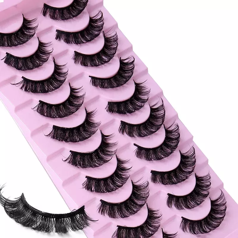 10 Pairs DD Curl Russian Strip Lashes Fluffy Volume False Eyelashes DD Curl Dramatic Messy Faux Mink Fake Lashes Make Up