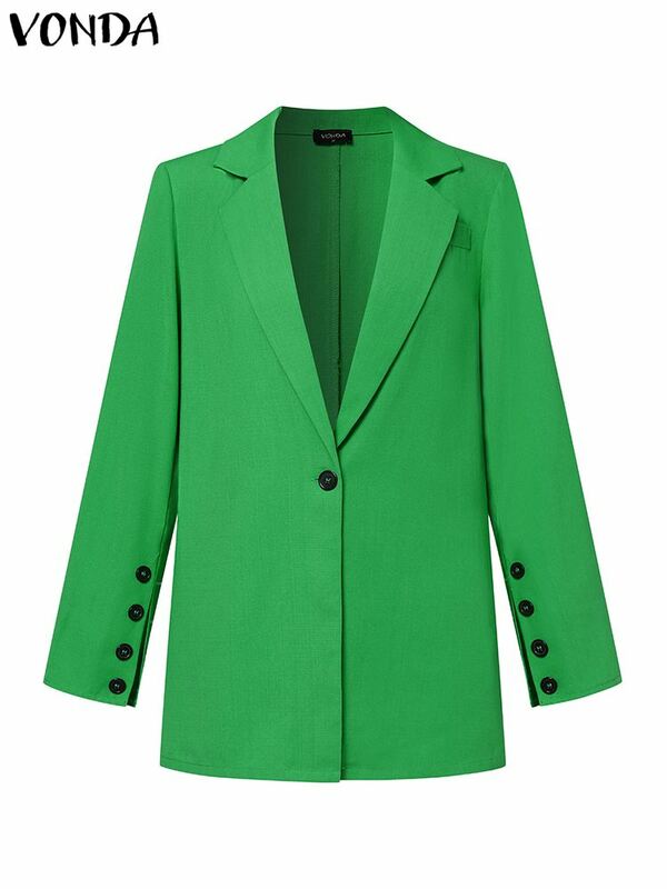 Autumn Elegant Blazer 2023 VONDA Women Long Sleeve OL Office Casual Lapel Collar One Button Coats Loose Solid Color Tops Blazer