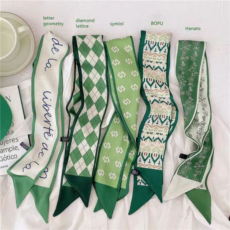 Универсальный женский шарф для волос, маленький зеленый тонкий легкий мягкий аксессуар шириной 7 см, весна-лето