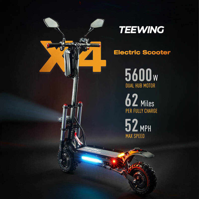 Teewing x4 5600w duplo motor 60v 33ah dobrável fora de estrada velocidade rápida scooter elétrico eua armazém transporte da gota