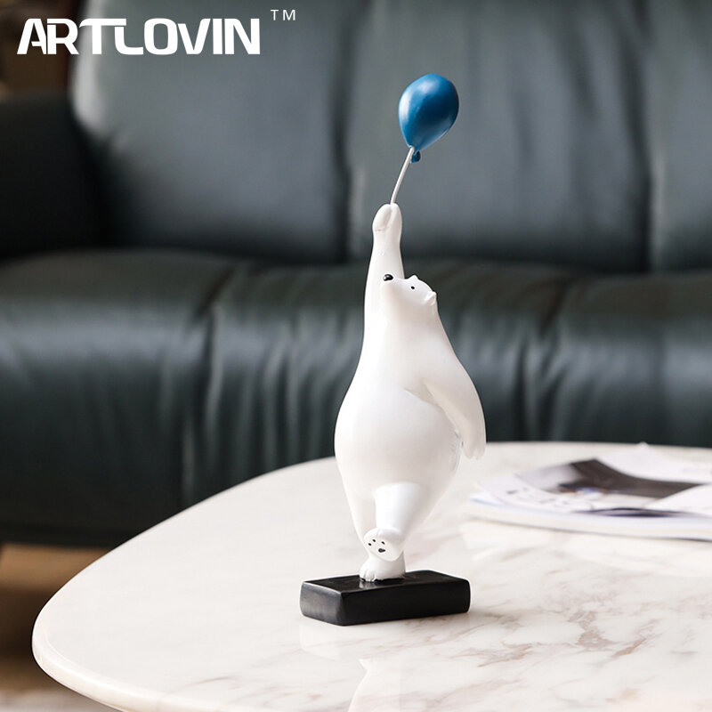 ARTLOVIN-크리에이티브 플라잉 베어 인형 풍선 북극곰 피규어, 홈 월 마운트 장식, 레진, 남자/아이용, 모던 선물