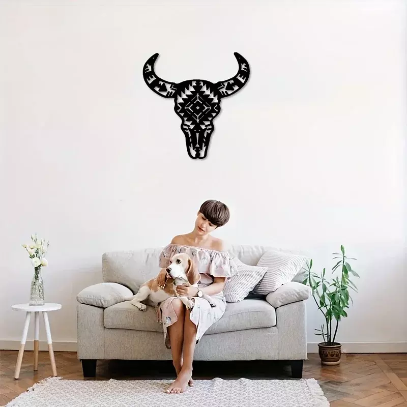 Cifbay-فن حائط معدني لجمجمة البقرة ، ديكور داخلي للمنزل ، ديكور مكتب ، تعليق حديد ، صورة ظلية ، ديكور غرفة معيشة
