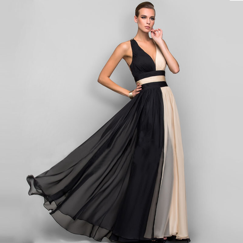 새로운 여름 드레스 여성 기질 슬림 섹시한 민소매 컬러 매칭 대비 드레스 롱 스커트 유럽 스타일