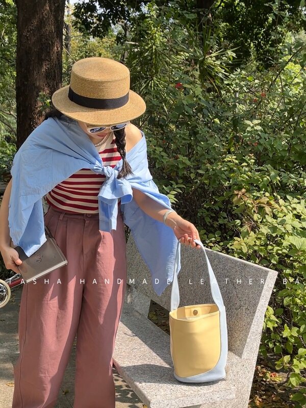 Bolso de hombro con axilas de cuero genuino, primavera y verano