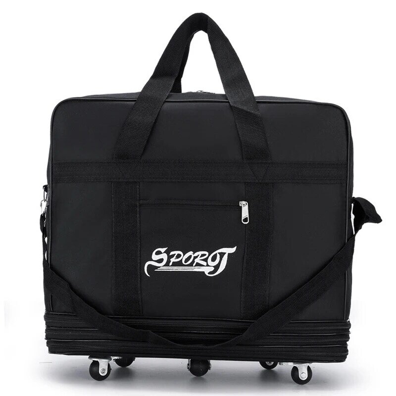 กระเป๋าเดินทางสีดำขนาด27 32 42นิ้วสำหรับผู้หญิงผู้ชายกระเป๋าเดินทางกระเป๋าลากแบบพับได้ขยายได้อเนกประสงค์สำหรับการเดินทางวันหยุดสุดสัปดาห์