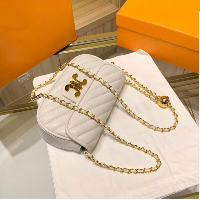 Tas Mini rantai kulit hitam putih populer desain merek mewah untuk wanita dompet ponsel tas ritsleting selempang