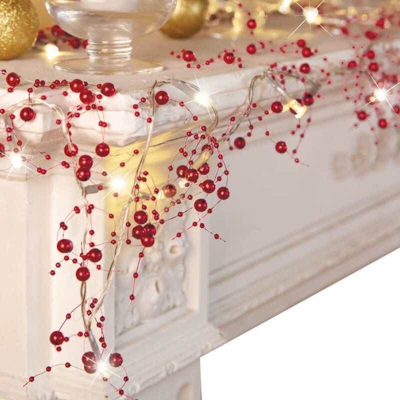 크리스마스 진주 스트링 라이트 화환 실내 2m LED 스트링 라이트, 로맨틱 침실 파티 벽난로 장식 크리스마스 장식
