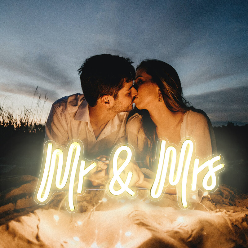 Mr & Mrs Neon Sign Warm LED Room Wall Decor USB Hanging Acrylic Lights For Wedding Bedroom Party Decoration Letter Art Lamp Logo