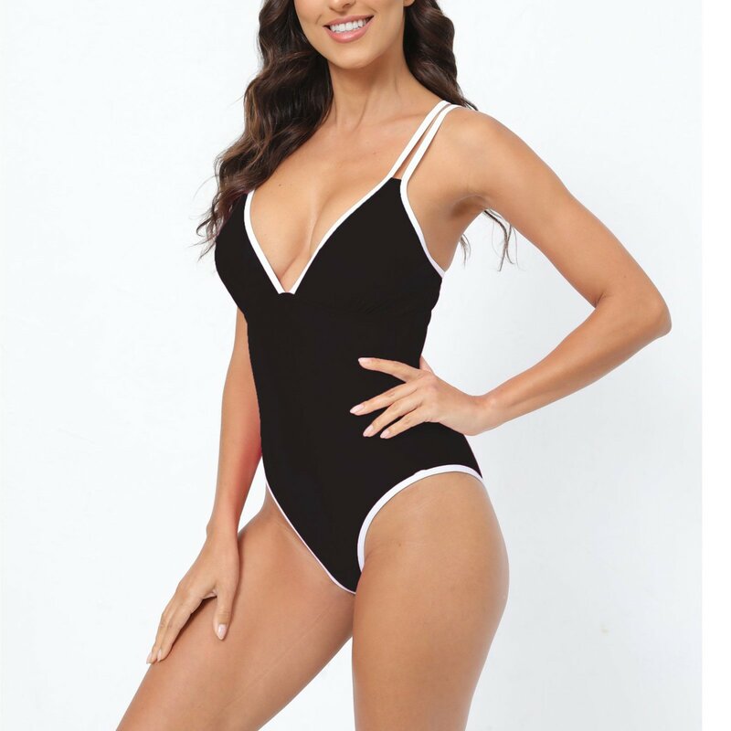 V-Draht Cross Back einteiliger Badeanzug für Frauen schwarz sexy rücken freie Monokini Bade bekleidung 2024 Badeanzug Beach wear Biquini