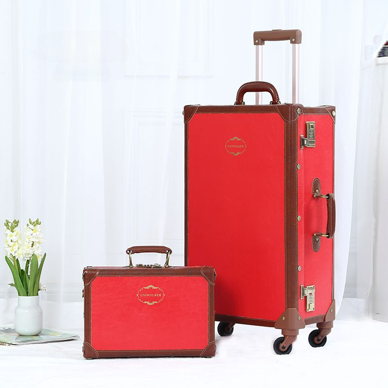 Conjuntos de equipaje rodante Retro para mujer, Maleta de PU con ruedas, bolso de mano para mujer, Maleta de viaje con ruedas de gran tamaño