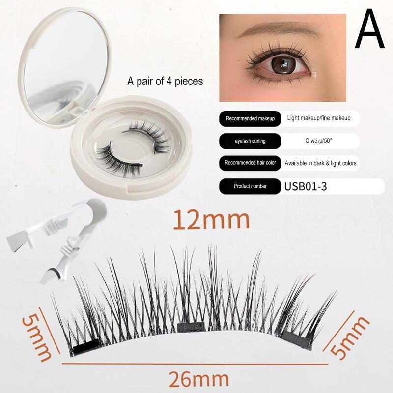 Bulu mata magnetik alami 3D dengan 4 bulu mata magnetik, alat kosmetik portabel dapat digunakan kembali