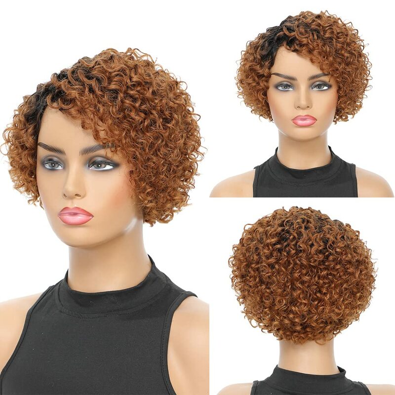Krótkie perwersyjne kręcone ludzkie włosy peruka Afro krótkie peruki fryzura Pixie peruka ludzki włos bez koronki przodu naturalne włosy brazylijskie peruki dla kobiet