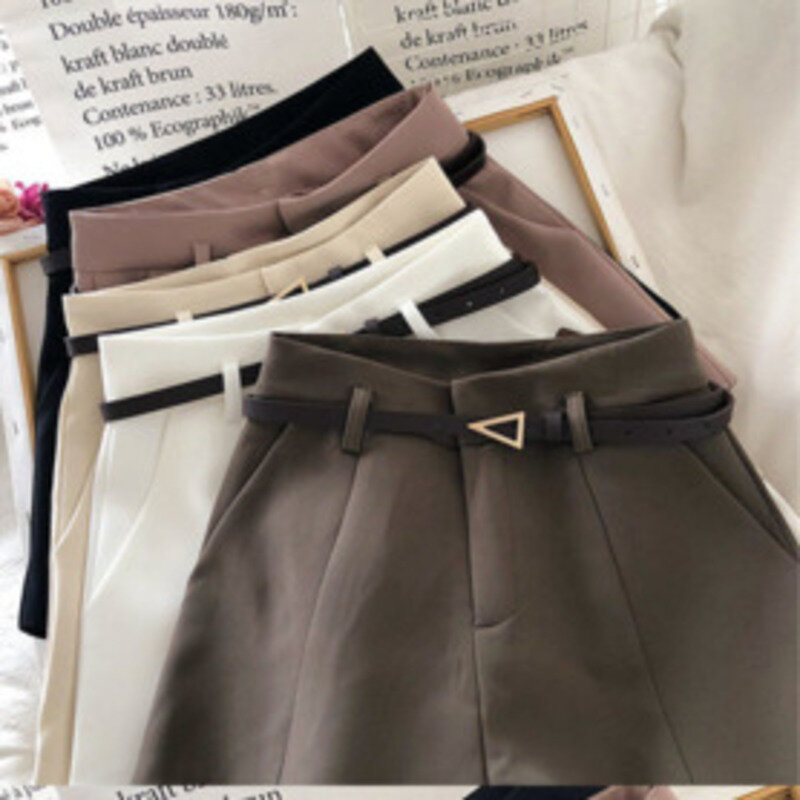 Pantalones cortos de traje informal para mujer, pantalones de pierna ancha adelgazantes de cintura alta, versátiles, a la moda, versión de otoño 2023