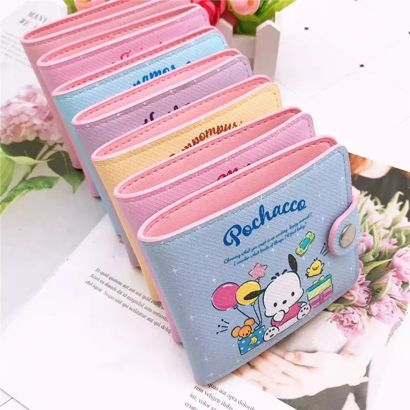 Kawaii Hello Kitty Cinnamoroll My Melody Kuromi Sanurgente Casual Money Bag, Coin Purse, Card Holder Wallet with Buttons Gift, 2024