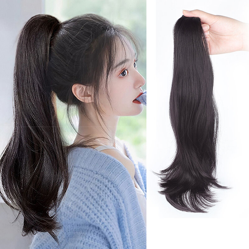 Synthetic Ponytail Extension Claw Clip Ponytail Hair Extensions Dark Brown Long Wavy Ponytail for Asian Women
