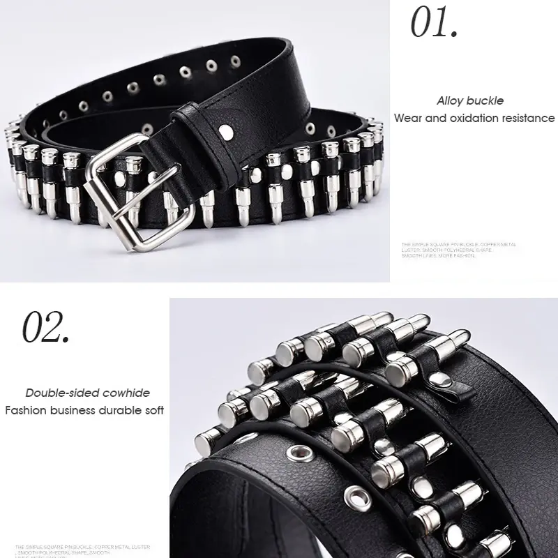 2024 New fashion ladies leather punk belt hollow rivet luxury brand belt personality rock wild adjustable young trend belt Men