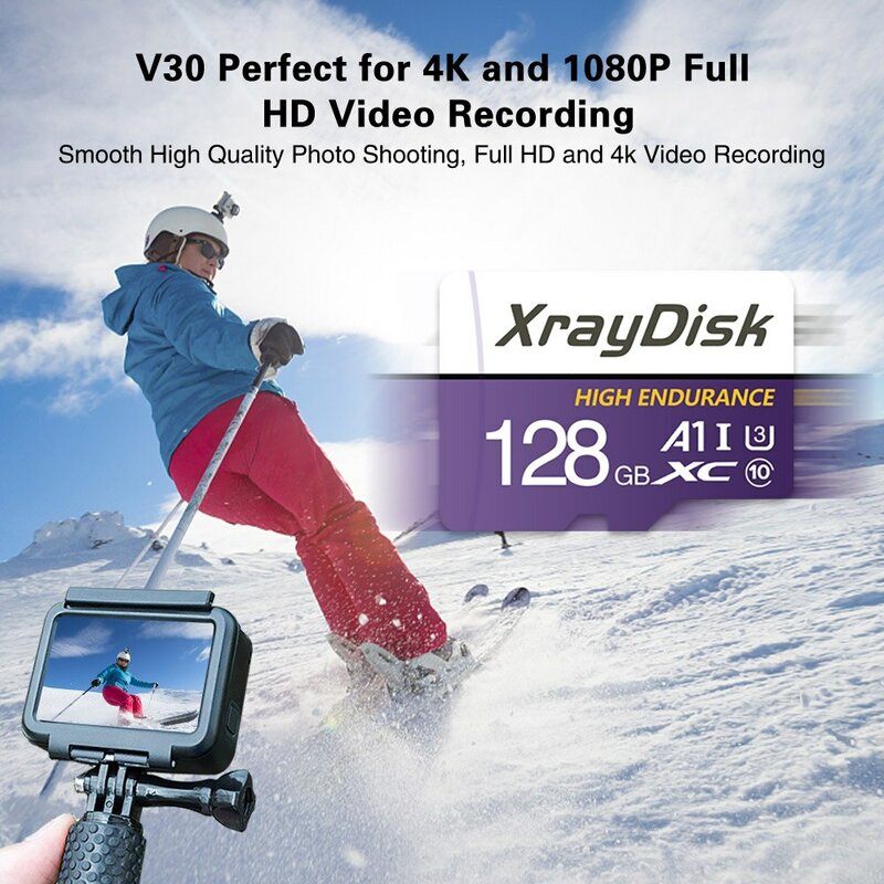 Xraydisk-Cartão de Memória de Alta Velocidade com Adaptador, Cartão TF, 128G, 256G, A1, U3, Classe 10, V30, Telefone, Câmera, Câmera de traço, PC, Tablet