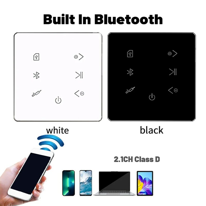 Bluetooth Amplifier in Wall USB SD Card Music Panel Smart Home Background Audio System Stereo Hotel Restaurant(White)