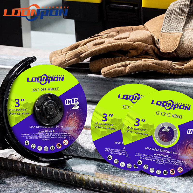 Loonpon 75mm/3inch Resin Cutting Disc 9.5mm Bore Circular Saw Blade Cut Off Wheel Angle Grinder Discs for Metal Stainless Steel