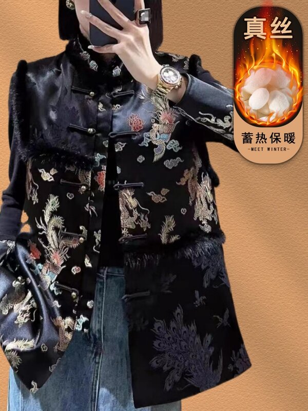 Nuovo stile cinese nodo bottone ricamo cotone gilet cappotto donna colletto alla coreana Top
