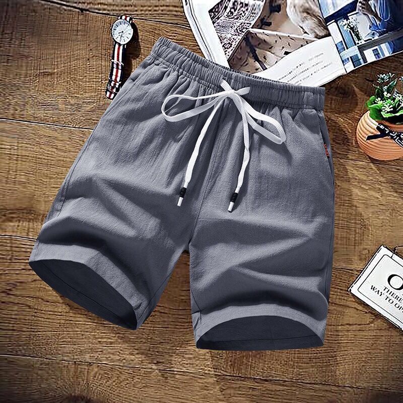 Шорты мужские из хлопка и льна, дышащие короткие брюки, модные пляжные шорты в Корейском стиле, повседневные Черные, лето 2023