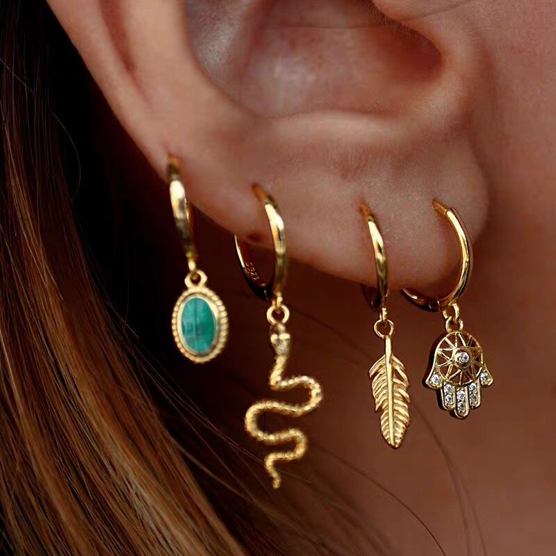 Boucles d'oreilles en argent regardé 925 pour femmes, pendentif géométrique vintage, boucles d'oreilles en or, étoile, gland, cerceau, cadeau de bijoux de mode
