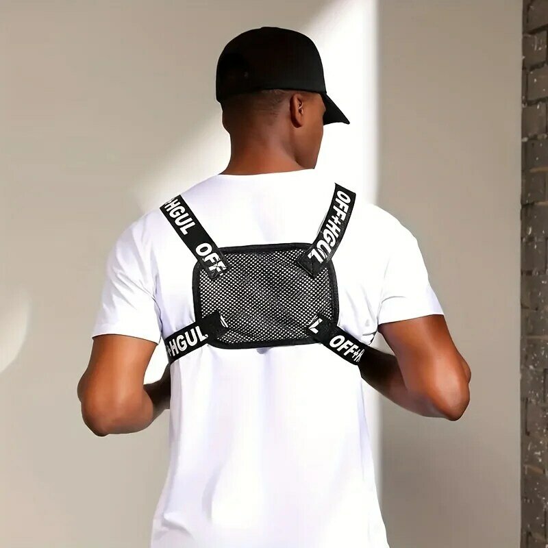 Modna odzież uliczna męska Hip-hopowa torba na klatkę piersiowa taktyczna z dwoma paskami na klatkę piersiową kamizelka do uprawiania turystyki pieszej na świeżym powietrzu