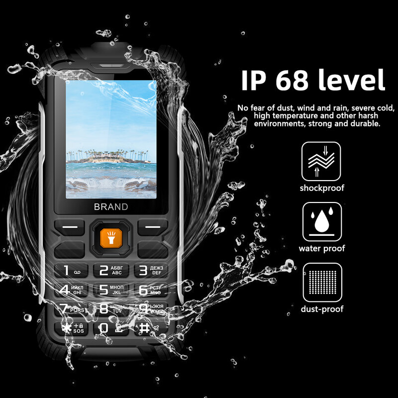 EAOR-Téléphone portable robuste 2G, lampe de poche, clavier, batterie 3000mAh, batterie externe, étanchéité IP68, pour touristes