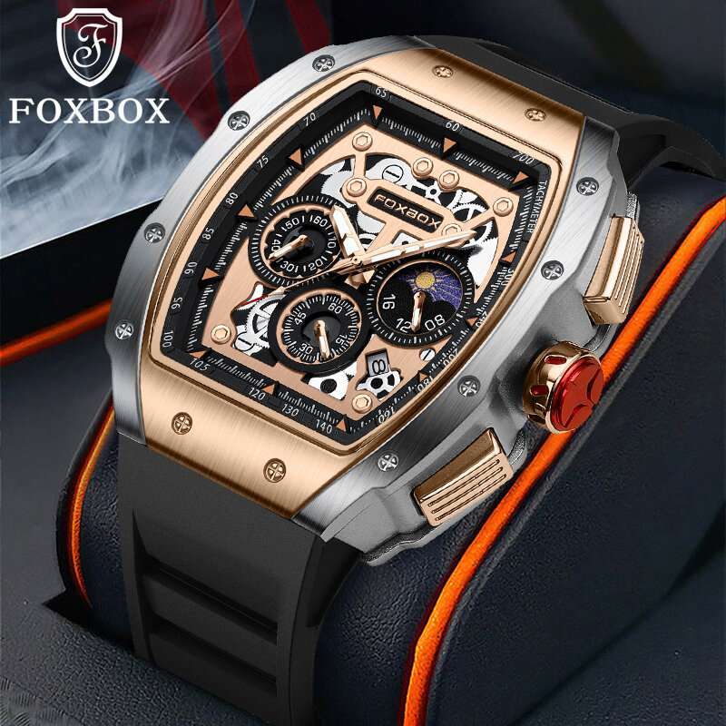 LIGE-Relógio de pulso quartzo impermeável de luxo masculino, relógios masculinos, relógio de silicone, relógios esportivos, Foxbox Brand, Data