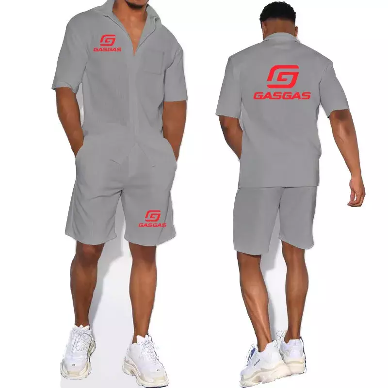 Новая футболка, мужская летняя одежда в стиле Харадзюку с коротким рукавом, брендовая мужская одежда с принтом GasGas, мужской костюм с коротким рукавом и шортами