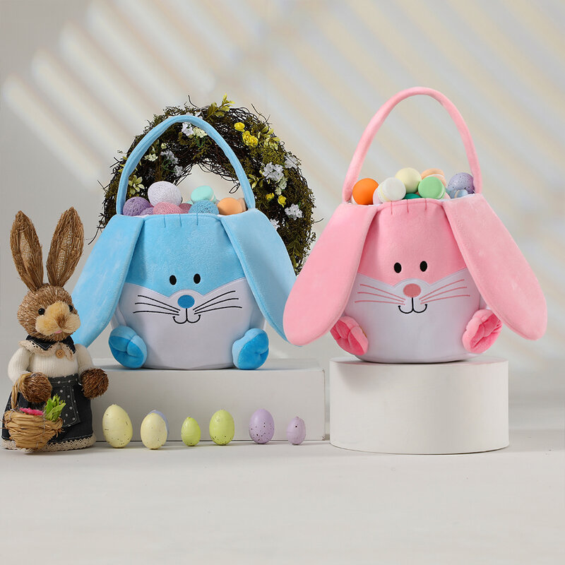Easter Cartoon Bunny Ears Bucket Bag Rabbit Easter Egg Handbag Happy Easter Day For Kids Rabbit Ears Candy Package Gift