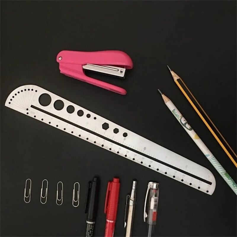 Measuring Tool Geometry Silver Round for DIY Stainless Steel Protractor Ruler Straight Ruler Measuring Ruler Angle Protractor