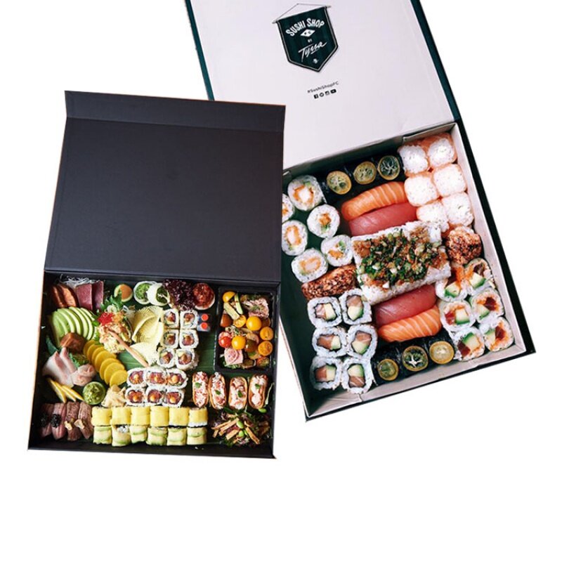 Op Maat Gemaakte Productcustom Geprinte Luxe Magnetische Restaurant Lunch Bento To Go Take-Out Container Premium Papier Afhaalpakket