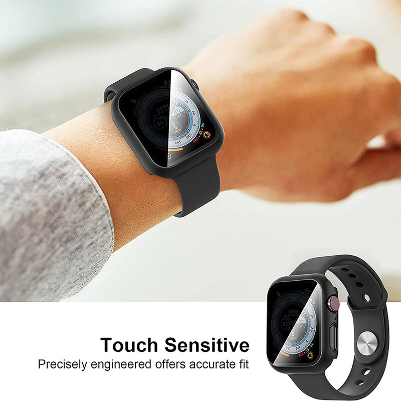 Privacy Glass+Case For Apple Watch 45mm 41mm 44mm 40mm Tempered Anti-Peeping Screen Protector For iWatch 8 7 6 5 4 SE 9 Cover