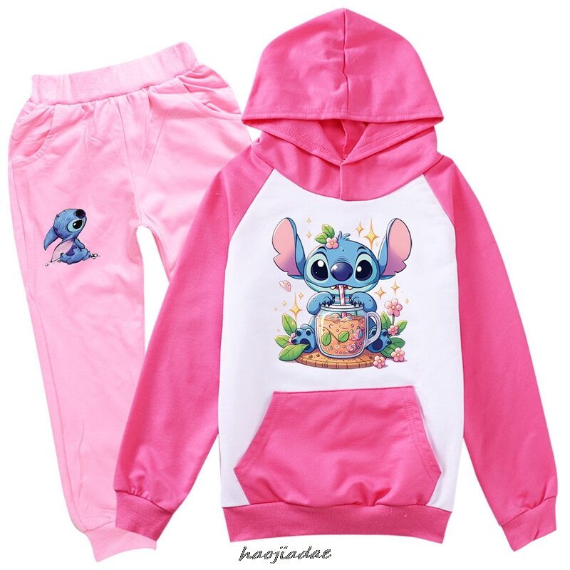 Lilo And Stitch-ropa para niñas pequeñas, conjunto de Top y pantalón con capucha y bolsillo, estampado de dibujos animados, 2 piezas