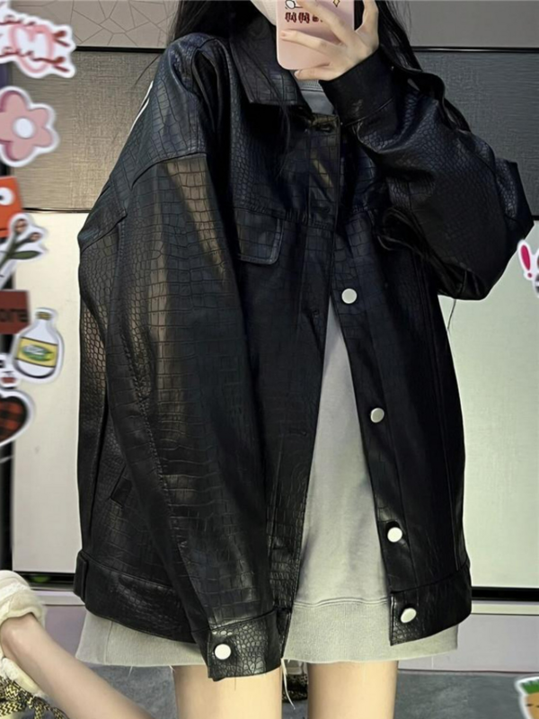 Giacca in pelle di tendenza invernale donna moda coreana giacca da motociclista sottile allentata femminile 2022 autunno Streetwear Lady capispalla Moto cappotti