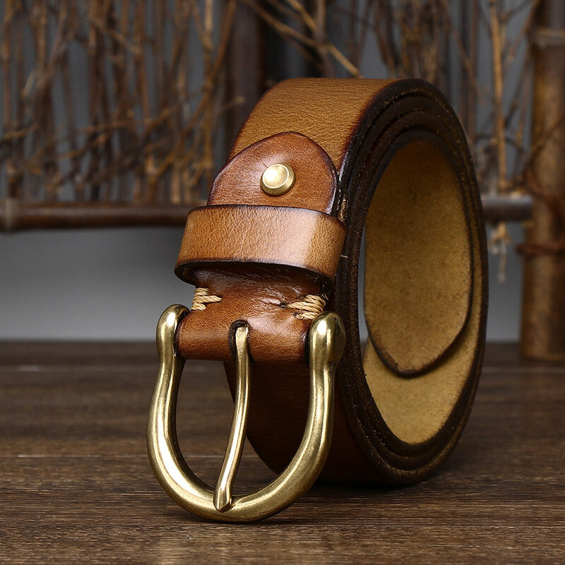 3.8CM Pure Cowhide Belt Fashion High Quality Genuine Leather Men Belt Copper Buckle Strap For Male Wide Luxury Retro Belt