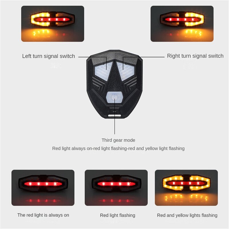 Waterproof Taillight Type-c Charging Turn Signal Waterproof Led Taillight For Night Riding Warning Light With Horn Light