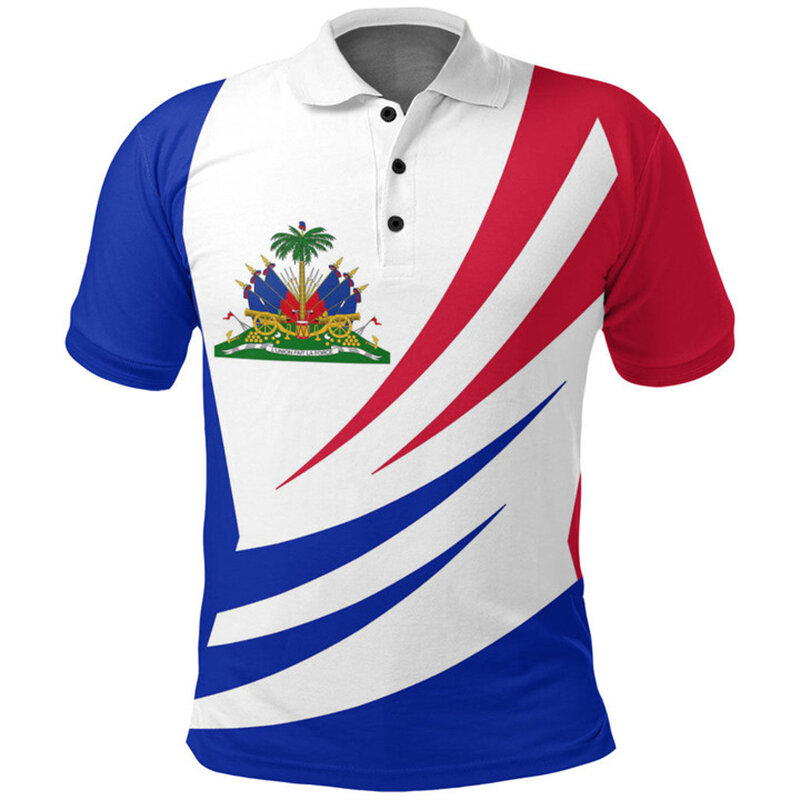 Kaus Polo Emblem bendera nasional pulau Haiti cetak 3d baru mode musim panas kaus Polo kasual pria Y2k atasan kaus kualitas tinggi