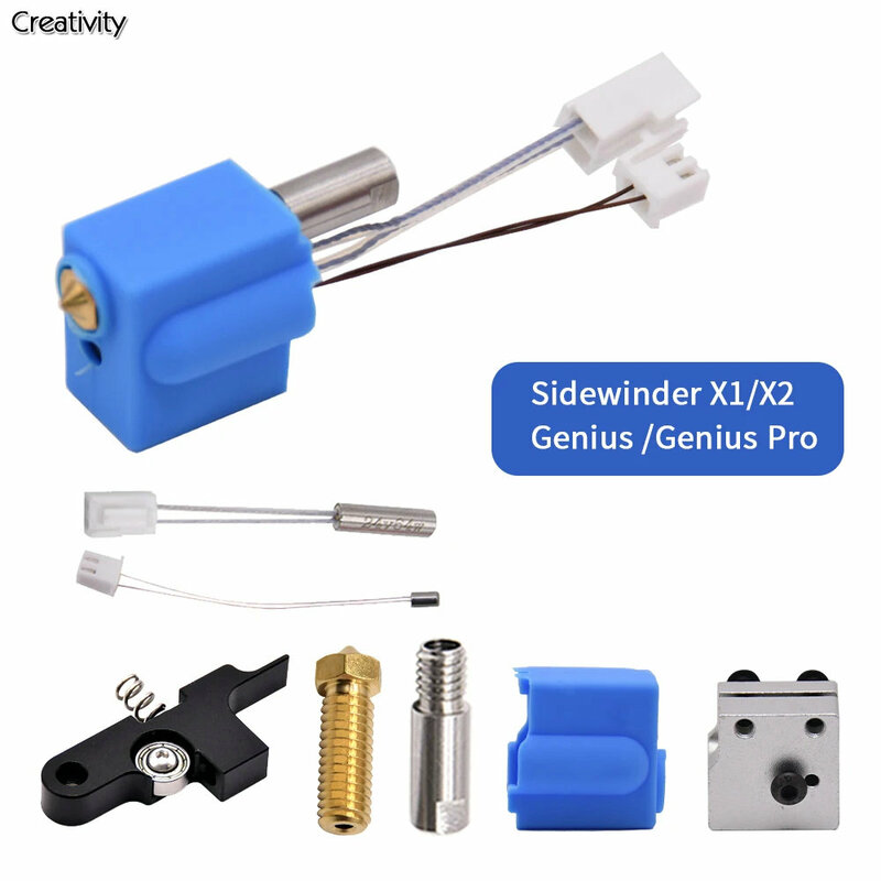 Sidewinder X1/X2 Genius/ Genius Pro 3D Printer artileri kuningan Nozzle Kit pemanas blok tenggorokan dan termistor Idler lengan