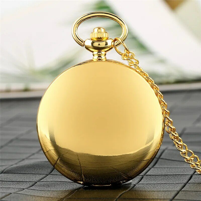 Luxury Yellow Gold/black Smooth Case Clock uomo donna ciondolo orologio da tasca movimento al quarzo collana con Display analogico catena Fob