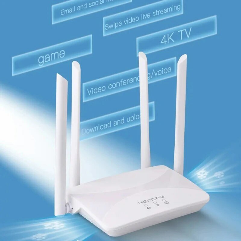 4G LTE WIFI Router 150Mbps 4 External Antennas Power Signal Booster Hotspot Smoother Wired Connection Intelligent Micro SIM Card