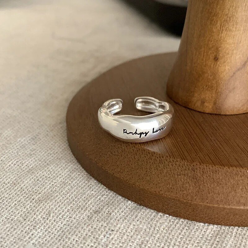 925 srebrne proste Retro litery pierścionki dla kobiet geometryczna moda smiple'a otwarta ręcznie robiona biżuteria na przyjęcie dla alergików