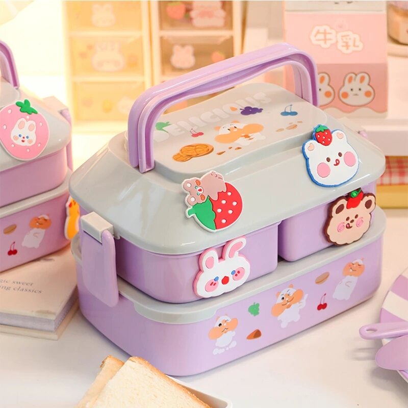 Kawaii Tragbare Lunch Box Für Mädchen Schule Kinder Kunststoff Picknick Bento Box Mikrowelle Lebensmittel Box Mit Fächern Lagerung Container brotdose