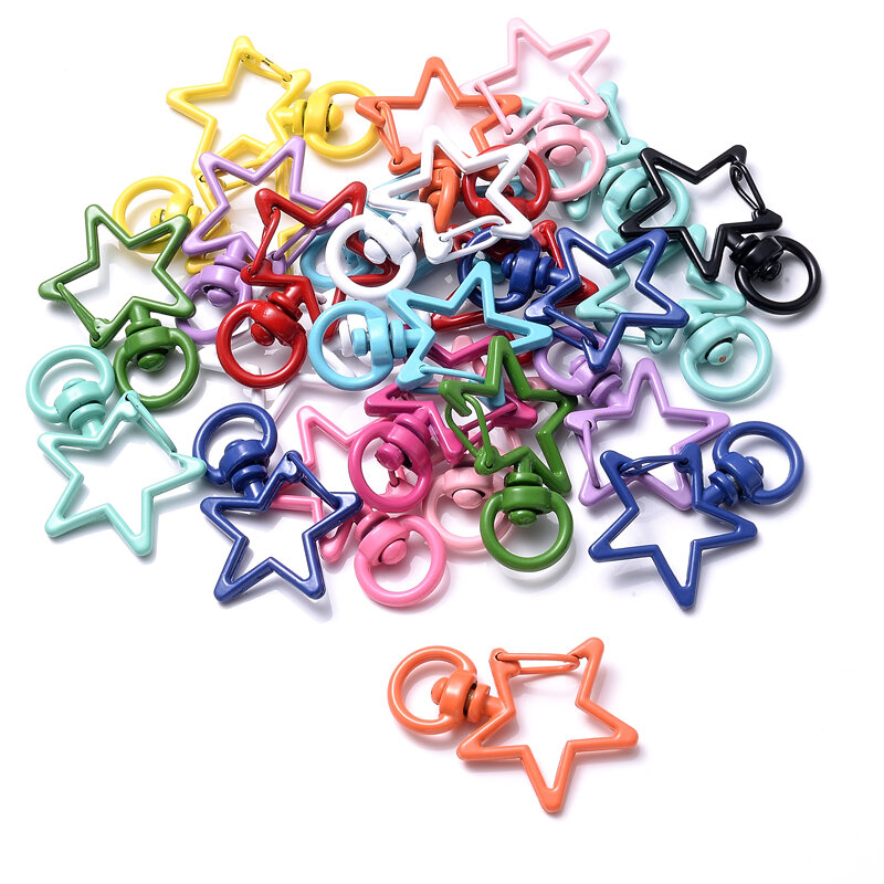 10Pcs Candy Color Plated Big Star Pentagram Lobster Clasp Key Hooks Connector Clip for Jewelry Making Key Rings Accessories