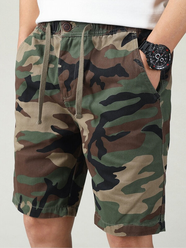 Summer Sofe Washed Cotton Straight Camouflage Cargo Shorts For Men Women Knee Length Streetwear Pants Casual Camo Beach Trousers