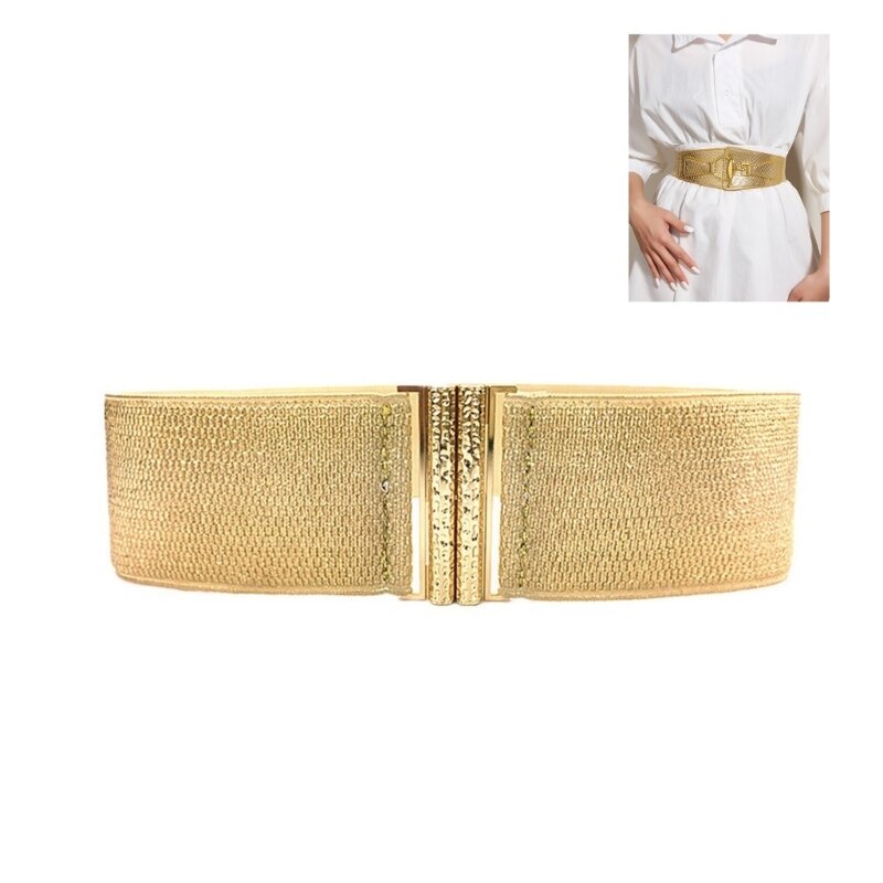 Cinturón elástico para mujer, faja moldeadora delgada, corsé dorado brillante, cinturón ancho, accesorios ropa para mujer