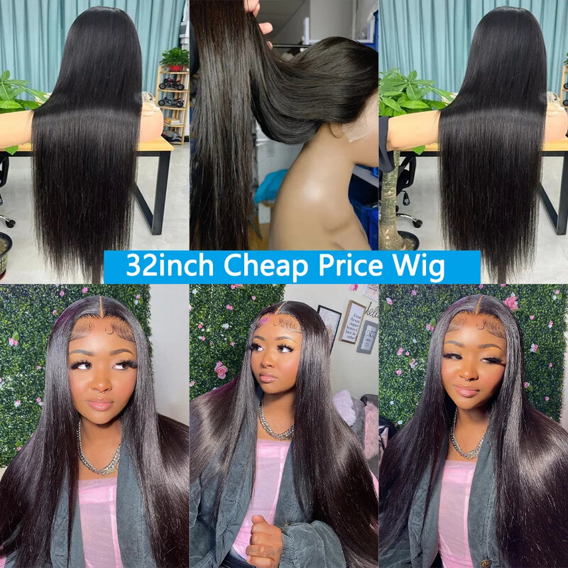 13X4 Lace Front Human Hair Wig 32 Inch Pre Plucked Human Hair Lace Frontal Wig Straight Cheap Human Hair Wigs On Sale Clearance